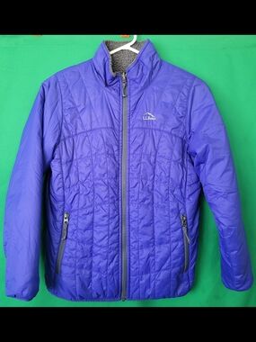 L.L. Bean Quilted Jacket Blue Gray Reversible Fleece Mountain Bound M 10/12 Kids